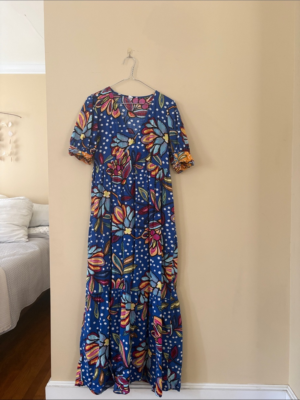 Blue Floral Polka Dot Maxi Dress